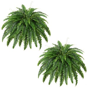 Aoibox Artificial Boston Fern Bush Set of 2 Large Faux Ferns for Indoor and Outdoor Decor, Perfect for Office and Living Room, 55 Branches Each - 1 of 4