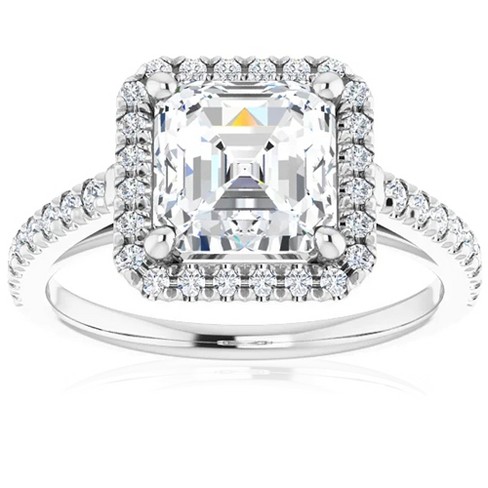 Pompeii3 3 1/2Ct Asscher Cut Moissanite & Diamond Halo Engagement Ring in 10k Gold - image 1 of 4