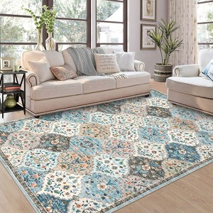 Vintage Trellis Area Rug Traditional Floral Washable Rugs for Living Room Bedroom Low Pile Non-Slip Floor Carpet - 1 of 4