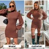 EXLURA Women's Mock Neck Ribbed Long Sleeve Bodycon Pullover Cute Mini Sweater Dress - 2 of 4
