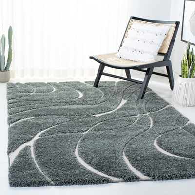Sage and Ivory Round Hand-Knotted Shag Rug