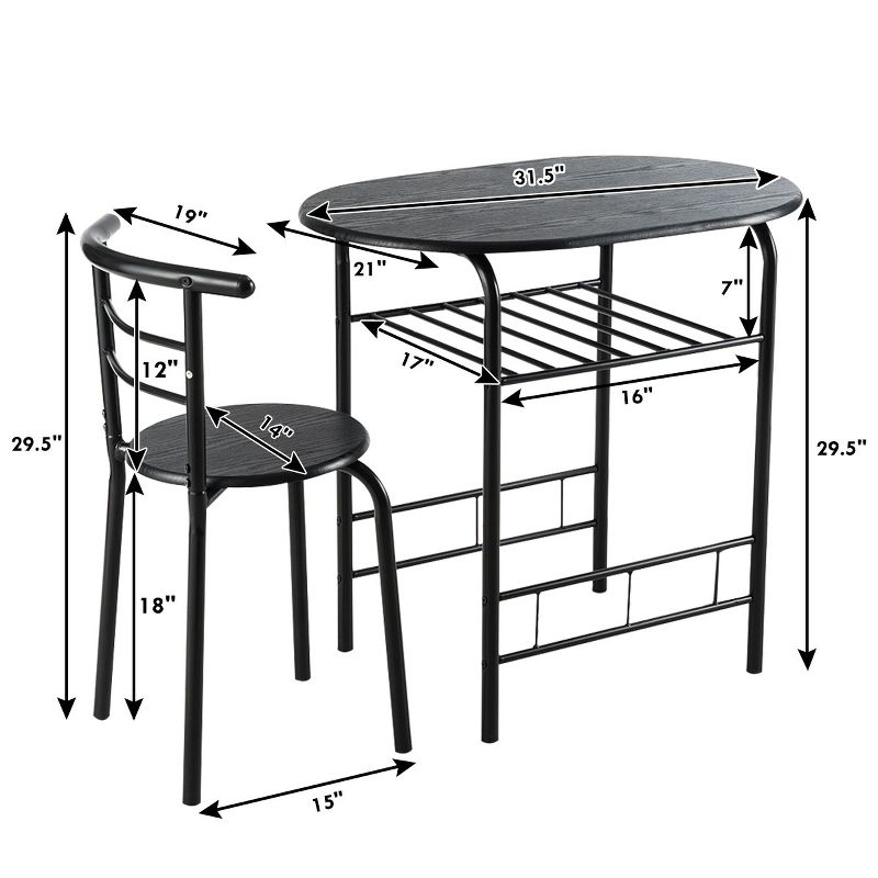 Tangkula 3 PCS Kitchen Dining Set Compact Bistro Pub 2 Chairs & Table, 3 of 6