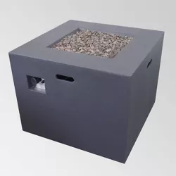 Aidan Outdoor Square Lightweight Concrete Gas Burning Fire Pit - Dark Gray - Christopher Knight Home