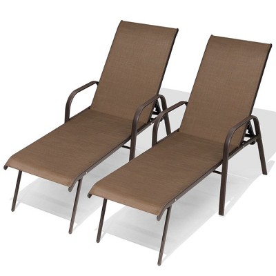 Crestlive Products 2 Pcs Patio Chaise Lounge Chair Adjustable Chair with 5 Positions and Flat Position