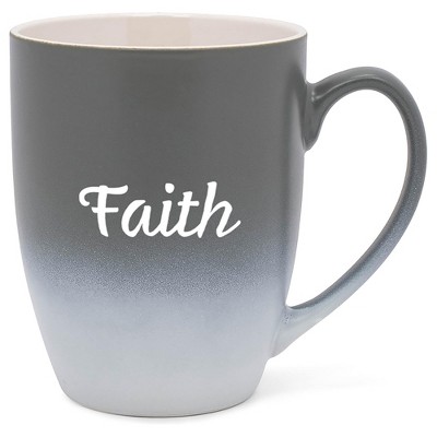 Elanze Designs Faith Two Toned Ombre Matte Grey and White 12 ounce Ceramic Stoneware Coffee Cup Mug