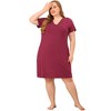 Agnes Orinda Women's Plus Size Solid Comfort Lace V Neck Short Sleeves Midi Knit Nightgowns - 3 of 4