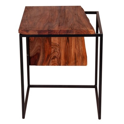 21" Salvaged Design Solid Wood Industrial End Table with Metal Base Brown/Black - The Urban Port