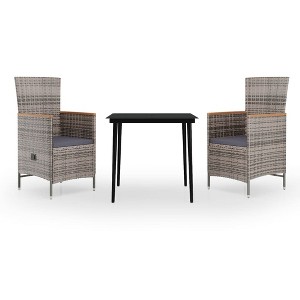vidaXL Patio Dining Set 3 Piece with Cushions - Gray and Brown - 31.5" Table Length - 1 of 4