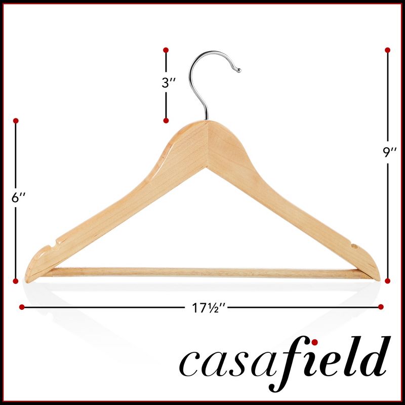Casafield Wooden Suit Hangers, Non-Slip Pant Bar & Swivel Hook - Set of 40, 5 of 8
