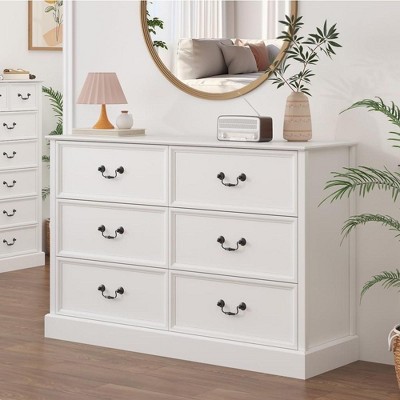6 Drawer Double Dresser,Modern Farmhouse Chest of Drawers for Bedroom, Wide Accent Dressers Organizer