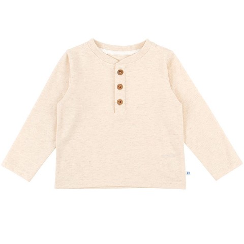 RuggedButts Little Boys Knit Long Sleeve Henley Tee - Heathered Oatmeal, 7