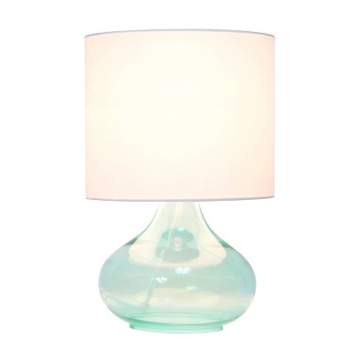 Aqua Glass Gourd Nightstand Lamp with White Barrel Shade