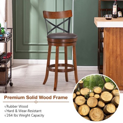 Set of 4 Walnut Swivel Bar Stools with Metal Backrest