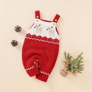 MyKids-Usa Baby Christmas Elk Pattern Srappy Design Sweater Rompers - 1 of 4