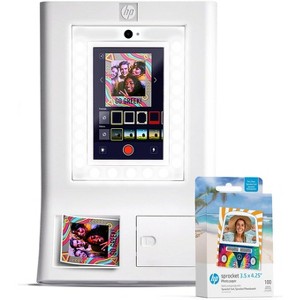 HP Sprocket Photo Booth + 110 3x4 Zink Paper Sheets, Digital Instant Color Photo Printer, 10.1" Touchscreen Photobooth, LED Ring Light & More - 1 of 4