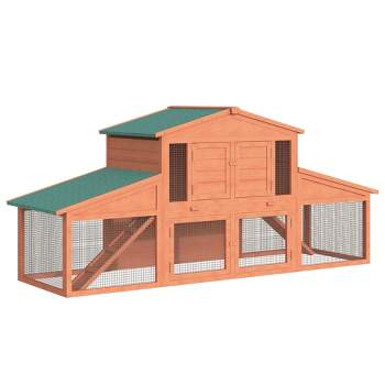 PawHut 88.5" Wooden Rabbit Hutch Bunny Hutch Guinea Pig House with Removable Tray, Double Ramp and Weatherproof Asphalt Roof for Outdoor