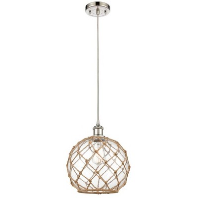 Farmhouse Rope - 1 Light Cord Hung Mini Pendant In Industrial Style-13 Inches Tall and 10 Inches Wide