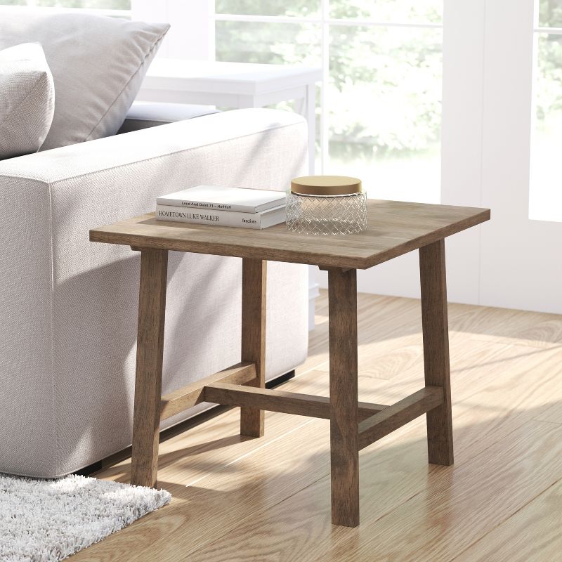 Merrick Lane Farmhouse Trestle End Table, Solid Wood Rustic Accent Table, 2 of 11