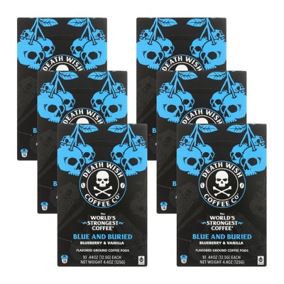 Death Wish Coffee Co Blue and Buried Blueberry and Vanilla Flavored Ground Coffee Pods - Case of 6/10 ct