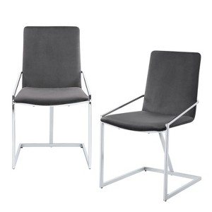 HomeRoots Set of Two Gray and Silver Upholstered Velvet And Metal Dining Side Chairs - 1 of 4