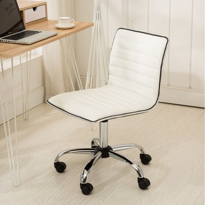 ALEXOUN Height Adjustable Swivel Low Back Home Office Chair,PU Leather Armless Task and Office Chair with Wheels for Office,Bed Room,Small Space