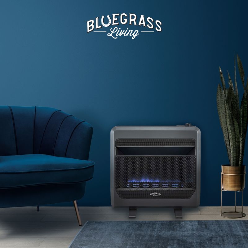 Bluegrass Living 30,000 BTU Natural Gas Ventless Space Heater with Thermostat Built In Blower and Heats Up 1,400 Square Feet, Blue Flame, Steel, 4 of 7