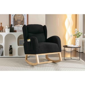 Airsurfer Modern Upholstered Rocking Chair with Wooden Base, Cozy Teddy Fabric Accent Chair for Living Room or Bedroom - 1 of 4