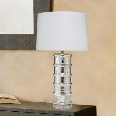 Elegant Mercury Glass 28" Silver Table Lamp with Off-White Linen Shade