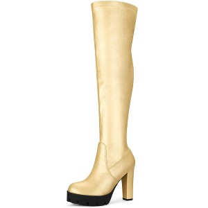 Allegra K Women's Platform Heels Chunky Heel Over Knee High Boots - 1 of 4
