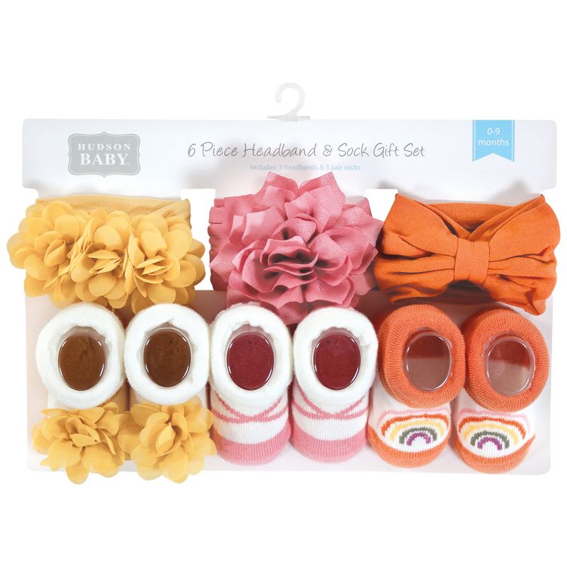 Hudson Baby Infant Girl Headband and Socks Giftset, Yellow Orange, One Size, 2 of 6