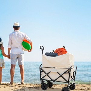 GDFStudio Louver Collapsible Folding Steel Wagon Cart with 360° Wheels and Dual-Layer Expandable Design - 1 of 4