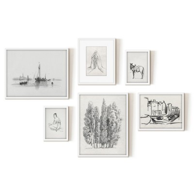 Americanflat 6 Piece Vintage Gallery Wall Art Set White Framed ...
