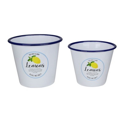 Raz Imports Set of 2 Fresh from the Garden Lemon Metal Buckets 6.75"