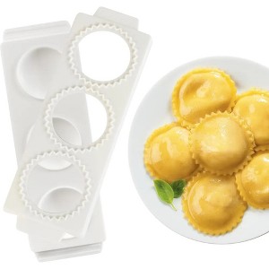 Jumbo Ravioli Molds - 2.5" Round Homemade Filled Pasta Maker- 2 Piece Tray & Press makes 3 Circle Ravioli at a Time, Easy to Use & Clean - 1 of 4