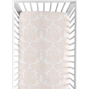 Sweet Jojo Designs Girl Baby Fitted Crib Sheet Amelia Pink and White - 1 of 4