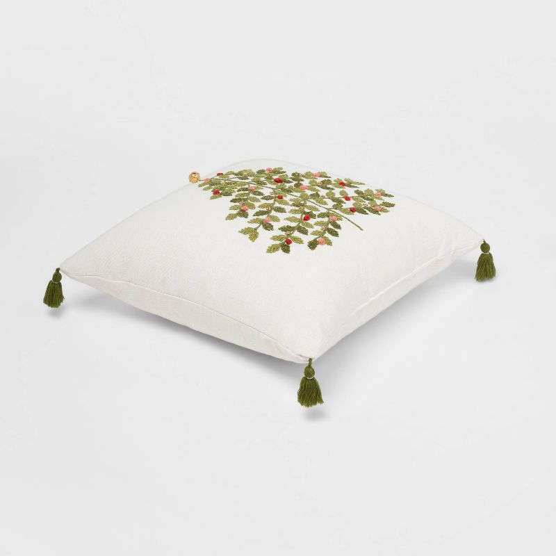 Tree Embroidered Square Christmas Throw Pillow Green - Threshold&#8482;, 4 of 6