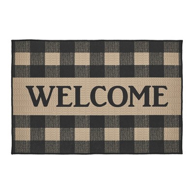 Black Check Welcome Polyester Rug Rect 24x36 VHC Brands