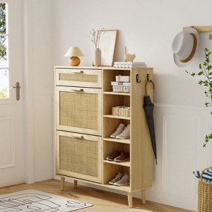 Karl Home Rattan 2-Drawer 1-Storage Cabinet with 5 Open Shelves Shoe Cabinet - 1 of 4