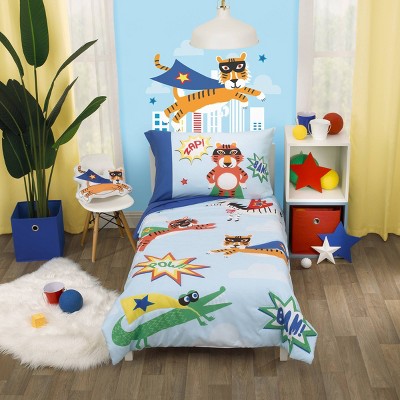 4pc Toddler Everything Kids' Super Hero Caped Wild Animals Bed Set