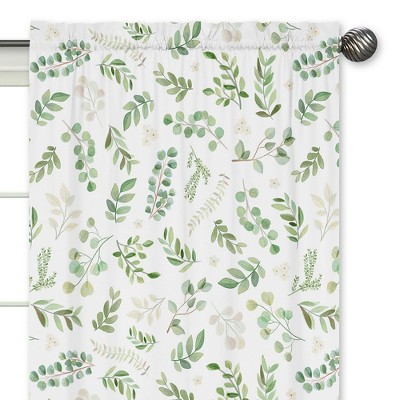 84in Botanical Green and White Cotton Window Curtain Panels