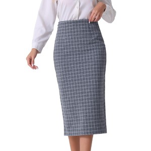 INSPIRE CHIC Women's Plaid High Waist Zipper Back Split Bodycon Midi Skirt - 1 of 4