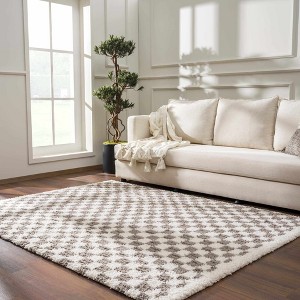 Hauteloom Kieu Taupe Checkered Plush Rug - 1 of 4