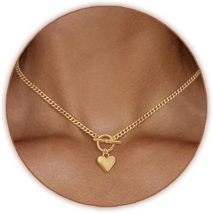 Gold Silver Plated Heart Choker Necklace Dainty Love Jewelry Gift - 1 of 4