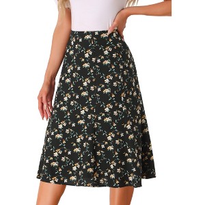 INSPIRE CHIC Women's Print Floral Peasant Elastic Waist A-Line Midi Skirts - 1 of 4