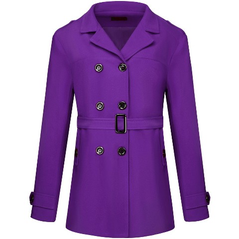 Lars Amadeus Men's Middle Length Double Breasted Notch Lapel Belted Pea Coats Purple X-Large