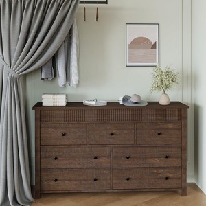 Modern Fluted Panel Dresser - 6/7-Drawer Wooden Chest, Minimalist Oak Finish, Soft-Close Sliding, 50lb/Drawer, Anti-Tip Design - 1 of 4