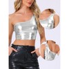 INSPIRE CHIC Women's Metallic Cropped One-Shoulder Party Cropped Holographic Tank Tops - 2 of 4