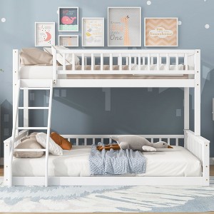 CAVINAS Twin XL over Queen Bunk Bed Wood Bed Frame with Inclined Ladder and Guardrail for Bedroom - 1 of 4