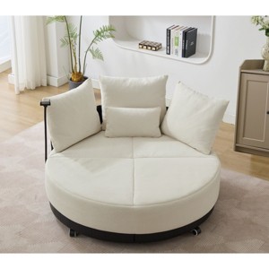 51" Oversized Round Swivel Chair, 2-Seater Lounge with Adjustable Phone Stand, Pillows & Pulley Base for Living Room-3irtyhousy - 1 of 4
