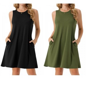 INSPIRE CHIC Women's Tie Dye Tank Beach Casual Sleeveless Loose Tshirt Sundress with Pockets 2 Packs - 1 of 4